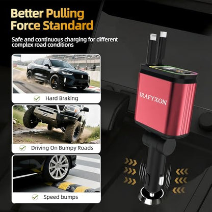 Retractable Car Charger with 31-Inch Cables 4 in 1 Fast Car Charger USB C Car Adapter with Starry Sky Light for iPhone 17 16 15 14 Car Accessories Gifts for Men Women Drivers (RED) - color: RED