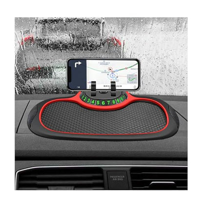 Car Anti-Slip Mat, Multifunction Dashboard Mat Rotatable Phone Mount with Temporary Parking Number, Universal Large Anti Skid Pad Dash Organizer for Cellphones Keys Gadgets