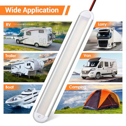 CT CAPETRONIX 12v Led Light Bar Strip, 120LEDs 1300LM 7W DC 12 Volt Led Strip Lights Fixtures with Switch, Enclosed Trailer Lights for RV Interior, Van, Truck Lorry, Camper, Boat, Caravan (8Pcs) - size: 8Pcs