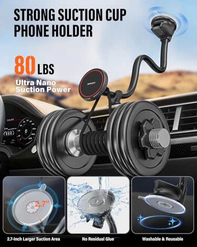APPS2Car Cell Phone Car Mount for MagSafe, 14'' Windshield Phone Mount - color: Black