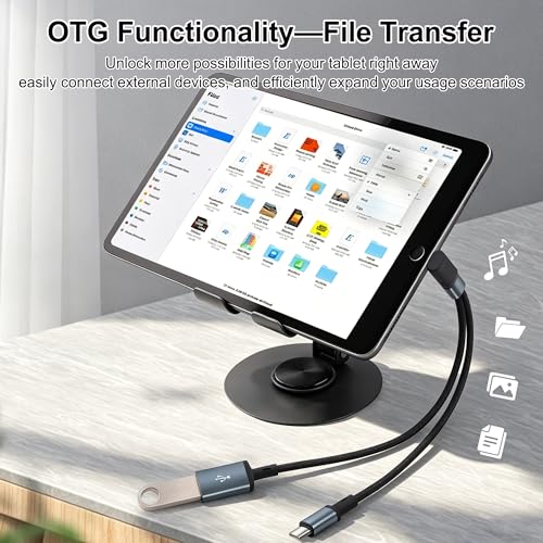 Right-Angle USB-C Splitter Cable 1-in-2-Out,Short USB-C Male to Type-C + USB-A Y-Splitter Cable,2-in-1 USB C Charging Extension Adapter Cable for Power Bank,Phone,USB Drive–24cm