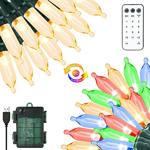 Tcamp Battery Operated Christmas Lights with Remote Memory Timer Function - color: Warm White & Multicolor, size: 33ft 100LED