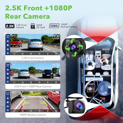 TOGUARDGO 6.86" CarPlay Screen with Dual Dash Cam 2.5K Front 1080P Rear