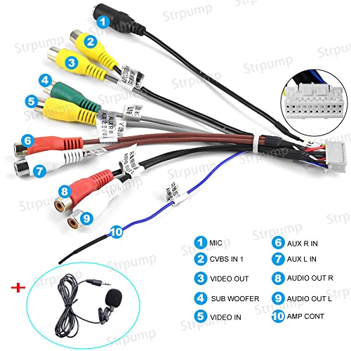 Car Radio Stereo 20PIN RCA Audio Video Cables w/Subwoofer Output Microphone Input for Aftermarket Android Radio Stereo with 16pin Power Socket - style: 20pin RCA Cable