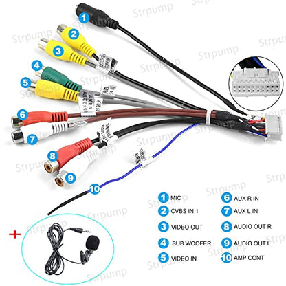 Car Radio Stereo 20PIN RCA Audio Video Cables w/Subwoofer Output Microphone Input for Aftermarket Android Radio Stereo with 16pin Power Socket - style: 20pin RCA Cable
