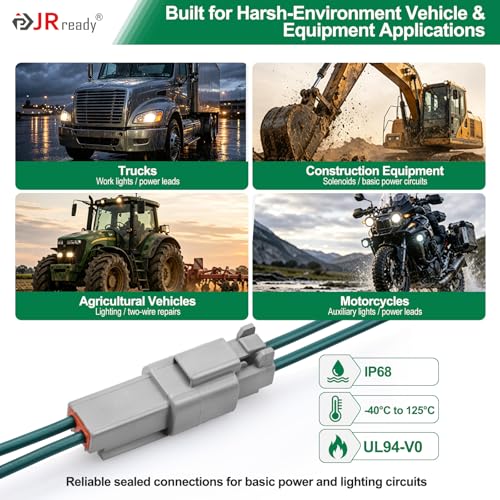 JRready 120 Pcs 2 Pin Deutsch DT Connector Kit 12 Sets, Gray Waterproof Wire Connectors, Size 16 Contacts with Tin-Plated Wire Barrels, Seal Plugs, 14-18 AWG for Car Truck Marine Wiring - size: 2-Pin (12 Pairs)
