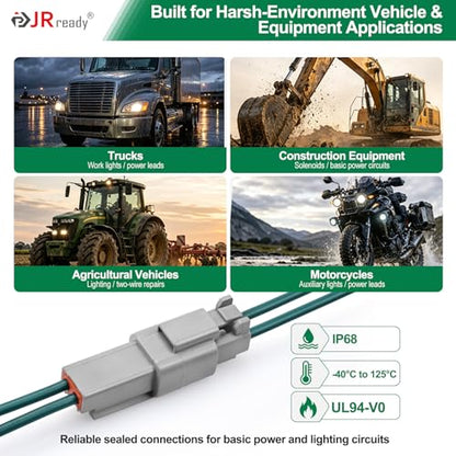 JRready 120 Pcs 2 Pin Deutsch DT Connector Kit 12 Sets, Gray Waterproof Wire Connectors, Size 16 Contacts with Tin-Plated Wire Barrels, Seal Plugs, 14-18 AWG for Car Truck Marine Wiring - size: 2-Pin (12 Pairs)