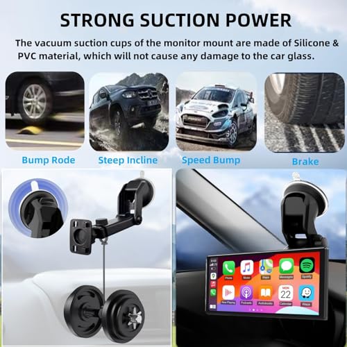Carplay Screen Mount(2Pcs), Car CD Slot Mount and Suction Cup Mount, for (5"-12") Backup Camera Android Auto Screen Phone Holder with Universal 17mm Ball Adapte Windshield Dashboard Bracket