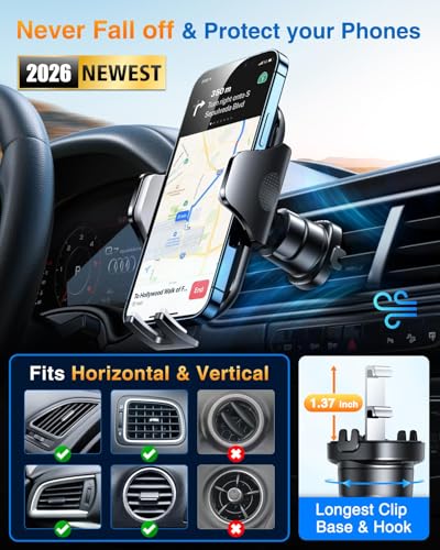 VANMASS Phone Holders for Your Car Ultimate Military-Grade Car Phone Holder Mount【Patent & Safety Certs】Upgraded Shockproof Truck Air Vent Phone Mount for iPhone 17 Pro Max 16 Samsung Android,Silvery - color: Silver