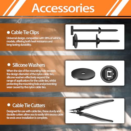 220Pcs Nylon Universal Cable Tie Buckle with Plier, Automotive Zipper Clips, Plastic Rivet T Zip Ties, 50lb+ Heavy Duty Zip Ties, PA66 Car Zip Tie Bumper Fender Liner Splash Shield Engine Cover - color: Ct-220pcs