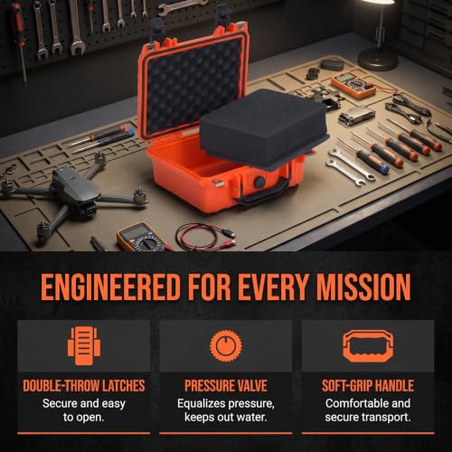 MEIJIA Portable All Weather IP67 Waterproof Protective Case,Hard Camera Case,Dry Case with Customizable Foam,Fit Use Of Drones,Camera,Equipments,10.62 x9.68x4.87inches - color: Orange