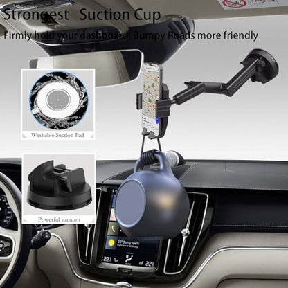 Yoidesu Phone Mount for Truck, 16.9 Inch Long Arm Mobile Device Holder for Dashboard Window with 360 Degree Rotation, Strong Suction Hold for Truck, Bus, SUV