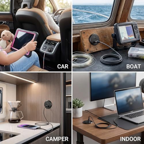2PCS 90W All-Aluminum RV USB Outlet 12V/24V 3 Ports Recessed Mount - color: Black, size: 2P