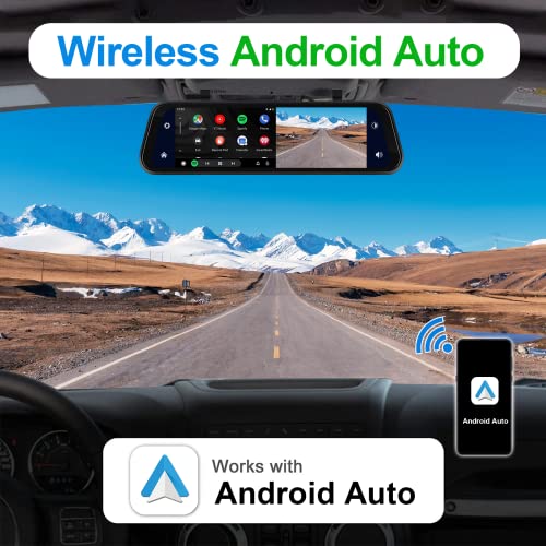 2.5K Rear View Mirror Dash Cam Backup Camera,in-Mirror Smart 9.66 Inch IPS Touch Screen Front&Rear Mirror Camera,Car Players Wireless CarPlay&Android Auto for Cars Trucks,Parking Monitoring,64GB Card - style: 9.66 Inch+Backup Ccamera+64G TF