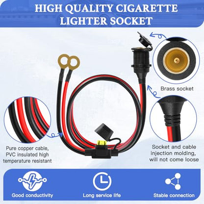 Cigarette Lighter Socket 10FT, 12V Cigarette Lighter Socket 2.5mm²/13AWG, 12V Power Outlet 20A Waterproof and Dustproof, 12V Outlet Socket with Inline Fuse Holder, Car Fuses 20A 25A by XIOGZAXI - size: 13AWG&(10FT/3m)