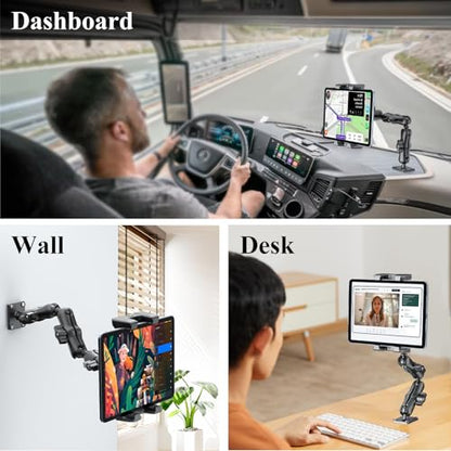 OHLPRO Tablet Mount for Truck - Heavy Duty Drill Base Tablet Holder for Car Dashboard, iPad Holder for All 5"-13" iPad Pro Samsung Galaxy Kindle fire Tablets and Car Wall etc. - 12-inch Arm - size: 12-inch Plastic Arm