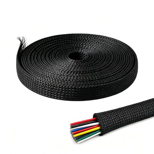 3/4''-26Ft Expandable Braided Cable Sleeve, PET Wire Loom for Home Device - color: Black, size: 3/4''-26ft