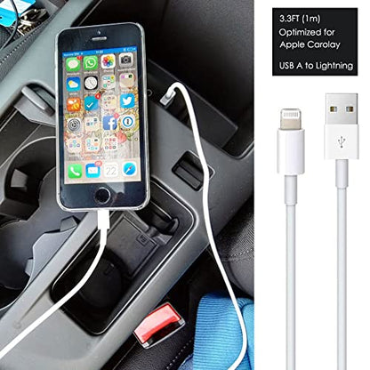 Car Apple Carplay Cable, USB A to Lightning Cable for iPhone 14, 14 pro max,13,Plus,SE 2nd/12/11/Xs/XR, iPad 4/5/ 6/7/ 8, Mini 2/3/4/5, Air 2/3 Charger Cord, Car Charging Cable (Pack of 3) - size: 3.3FT (Pack of 3)
