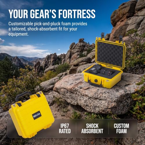 MEIJIA Portable All Weather IP67 Waterproof Protective Case,Hard Camera Case,Dry Case with Customizable Foam,Fit Use Of Drones,Camera,Equipments,10.62 x9.68x4.87inches - color: Yellow