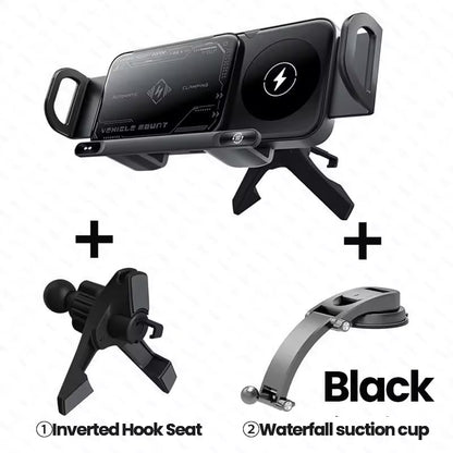 Famous Tech Shop 15W Wireless Car Charger Phone Mount with Auto Clamping, Rotating Car Phone Holder with Dashboard and Windshield Mount, Fast Charging Stand for iPhone and Android