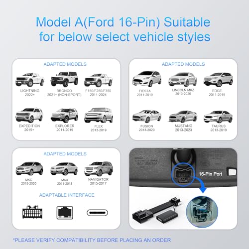 mangoal Dashcam Power Adapter Custom for Ford 16 Pin (Model A) for F150/F250/F350 Explorer Bronco and etc,Hide The Wires,GPS Radar Mirror Camera Dash Cam Adapte,Connects to Rearview Mirror(Exposed)