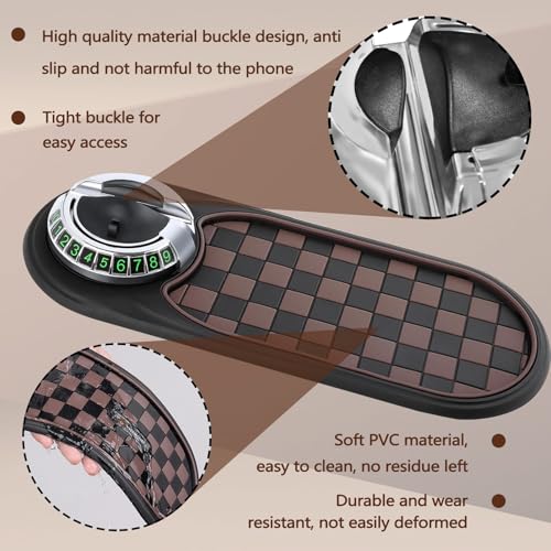 Huakaile Multifunctional Car Anti-Slip Mat with Rotatable Auto Phone Holder, Universal Car Dashboard Mat with Temporary Parking Number, Vehicle Mount Anti Skid Pad for Sunglasses Keys Gadgets (Brown)