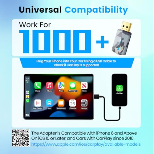 2026 Mini Wireless CarPlay Adapter, Fast Stable Connection, No Latency, Converts Wired to Wireless for Carplay & Android Auto, Easy Setup in 2016+ Cars, iOS 10+/Android 11+, USB A/C Blue