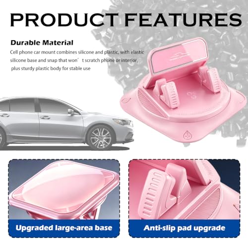 Car Dashboard Phone Holder 360° Rotatable,Portable Anti-Slip Car Phone Holder Horizontal & Vertical Place,Strong Self-Adhesive Dashboard Cell Phones Holders Cars Accessories (Pink) - color: Square Surface/Pink