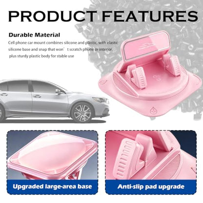 Car Dashboard Phone Holder 360° Rotatable,Portable Anti-Slip Car Phone Holder Horizontal & Vertical Place,Strong Self-Adhesive Dashboard Cell Phones Holders Cars Accessories (Pink) - color: Square Surface/Pink