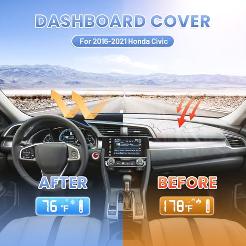 Sunsdrew Dash Cover for 2016-2021 Honda Civic Dashboard Cover Mat - size: 16-21 Honda Civic Dash Cover
