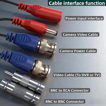 1 Pack 50ft (15M) BNC Video Cable Wire, 4mm Thickened Security Camera Extension Cable, All-in-One Siamese CCTV Power Cable for DVR, Includes 2 BNC Connectors - size: 50ft
