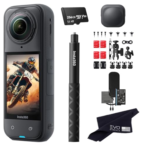 Insta360 X5 Motorcycle Bundle with 256GB Card-8K Waterproof 360 Action Camera with 1/1.28" 48MP Sensors, 8K 360 HDR Video, 72MP |Bundle Includes Motorcycle Bundle, Selfie Stick, Lens Cap - style: 256GB