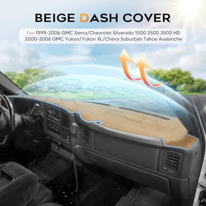 CARTIST Beige Dash Cover for 1999-2006 Chevy Chevrolet Silverado 1500 2500 3500&GMC Sierra,2000-2006 GMC Yukon/Yukon XL/Chevy Suburban Tahoe Avalanche,Anti-Glare UV Protection Dashboard Cover Mat - color: 2)99-06 Silverado(Beige)