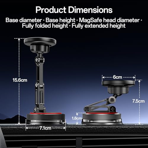 SYNCWIRE for MagSafe Car Mount [3-Axis] Nano Adhesive Gel + Strong Suction Cup Magnetic Phone Holder for Dashboard & Windshield, 360° Adjustable for iPhone 17 16 15 14 13 12, Samsung, Carbon Fiber - color: Carbon Fiber