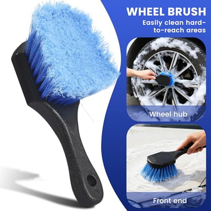 Car Wash Brush with Long Handle, 60'' Car Wash Mop, 7Pcs Chenille Microfiber Cars Washing Kit with Window Squeegee/Microfiber Towels /Wheel Brush for Cars RV Truck Boat Floor Window, Blue - color: Blue