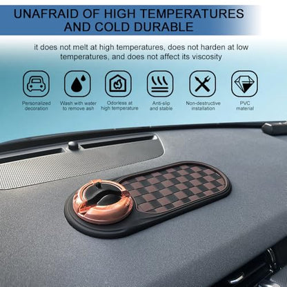 Multifunction Car Anti-Slip Mat, Car Anti Slip Mat Phone Holder, Dashboard Mobile Phone Holder with Temporary Parking Number, Rotatable Dashboard Mat for Sunglasses Keys Gadgets (Brown+Gold) - color: Brown+Gold