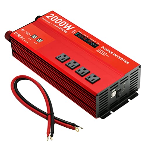 2000W 12V Power inverters for Vehicles,Peak 4000 watt, Car/Truck DC 12V to 110V 4AC Converter, 6 USB 2.4A Ports,with 18W Type-C Quick Charge Port,LCD Digital Display - size: 2000W
