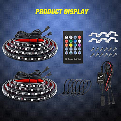 Nilight - TL-31 2PCS 60Inch RGB Truck Bed Light Strip Kit 180 LED RF Remote Control with On Off Switch Blade Fuse 2Way Splitter Extension Cable for Cargo Pickup Truck SUV RV Boat, 2 Years Warranty | 180 LED Cargo Light Strips with On/Off Switch, Fuse, Spl