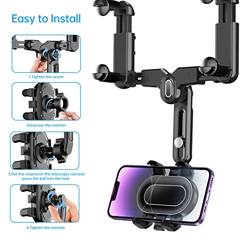 WUITIN Rearview Mirror Phone Holder for Car,360°Rotatable and Retractable Multifunctional Rear View Mirror Phone Holder,Four Corners Fixed Anti-Shake Design,for All Mobile Phones and All Car - style: 22 Design