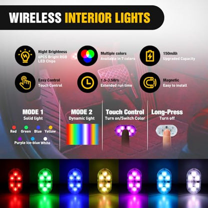 Nilight 2 PCS 7 Colors Wireless Magnetic RGB LED Interior Lights - color: 7 colors wireless-2 PCS