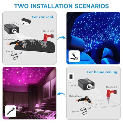 16W Twinkle Starlight Headliner Kit 1000 Piece, 6.5ft/2m 0.03in Car Interior Ceiling Fiber Optic Lights, APP/Remote Control Star Roof Lights for Car/Party Ambient Decor
