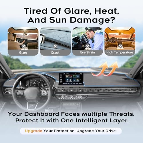 Cartist Gray Dash Cover for 2022-2025 2026 Honda Civic Dashboard Cover Accessories,Anti-Glare Dashboard Cover with UV Protection, Non-Slip Civic Dash Mat - color: 22+Civic(Gray)