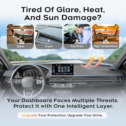 Cartist Gray Dash Cover for 2022-2025 2026 Honda Civic Dashboard Cover Accessories,Anti-Glare Dashboard Cover with UV Protection, Non-Slip Civic Dash Mat - color: 22+Civic(Gray)