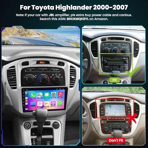 Car Radio for Toyota Highlander 2000-2007 Head Unit with Wireless Carplay&Android Auto,4+64GB 9 Inch Car Stereo with Voice Control GPS SWC FM DSP WiFi Bluetooth 5.2 Backup Camera Mirror Link - color: For Highlander 2000-2007
