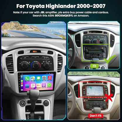 Car Radio for Toyota Highlander 2000-2007 Head Unit with Wireless Carplay&Android Auto,4+64GB 9 Inch Car Stereo with Voice Control GPS SWC FM DSP WiFi Bluetooth 5.2 Backup Camera Mirror Link - color: For Highlander 2000-2007