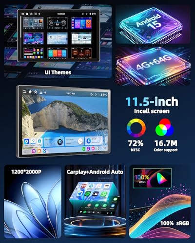 11.5" Incell Android 15 4+64G Touchscreen for Dodge Grand Caravan 2008-2020/Chrysler Town/Country 2011-2016 Car Stereo with Carplay Android Auto GPS 5G-WiFi Bluetooth EQ FM/RDS Backup Cam SWC+Canbus - color: P1-4+64G 11.5INCH