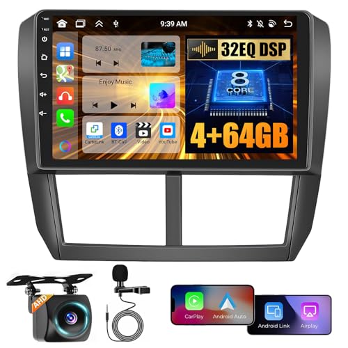 8 Core 4+64GB Android 15 Car Stereo for Subaru Forester Impreza WRX 2008-2012, 9 Inch IPS Touchscreen Wireless Carplay Car Radio 32EQ DSP FM RDS GPS Navigation 5G WiFi 59UI SWC Backup Camrea - color: 8 Core 4+64G-Black, size: 8 Core 4+64G (DSP)