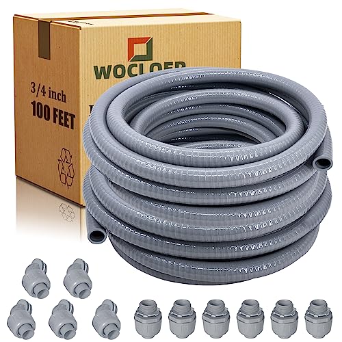 3/4 inch 100Ft Liquid-Tight Conduit Kit, Flexible Non Metallic Electrical Conduit, with 6 Straight and 5 Angle Fittings Included. 3/4" Dia - size: 3/4inch 100Ft