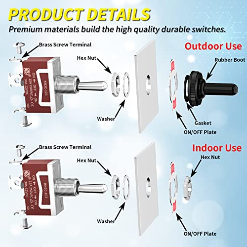 Joinfworld Waterproof Toggle Switch 12V DC 30A On Off On 3 Way SPDT 12 Volt Heavy Duty Marine Toggle Switch 3 Position 3 Pin with Weatherproof Boot Cap Cover for Car Auto Truck Boat - 3 Pack - style: ON-OFF-ON