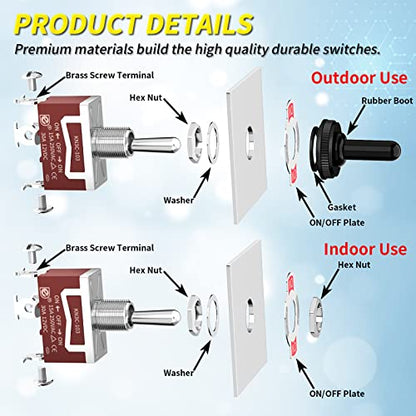 Joinfworld Waterproof Toggle Switch 12V DC 30A On Off On 3 Way SPDT 12 Volt Heavy Duty Marine Toggle Switch 3 Position 3 Pin with Weatherproof Boot Cap Cover for Car Auto Truck Boat - 3 Pack - style: ON-OFF-ON